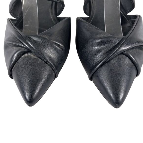 MARC FISHER! SATERS BLACK VEGAN LEATHER TWISTED FRONT STRAP SLIP-ON MULES! SZ 9M - Picture 5 of 10